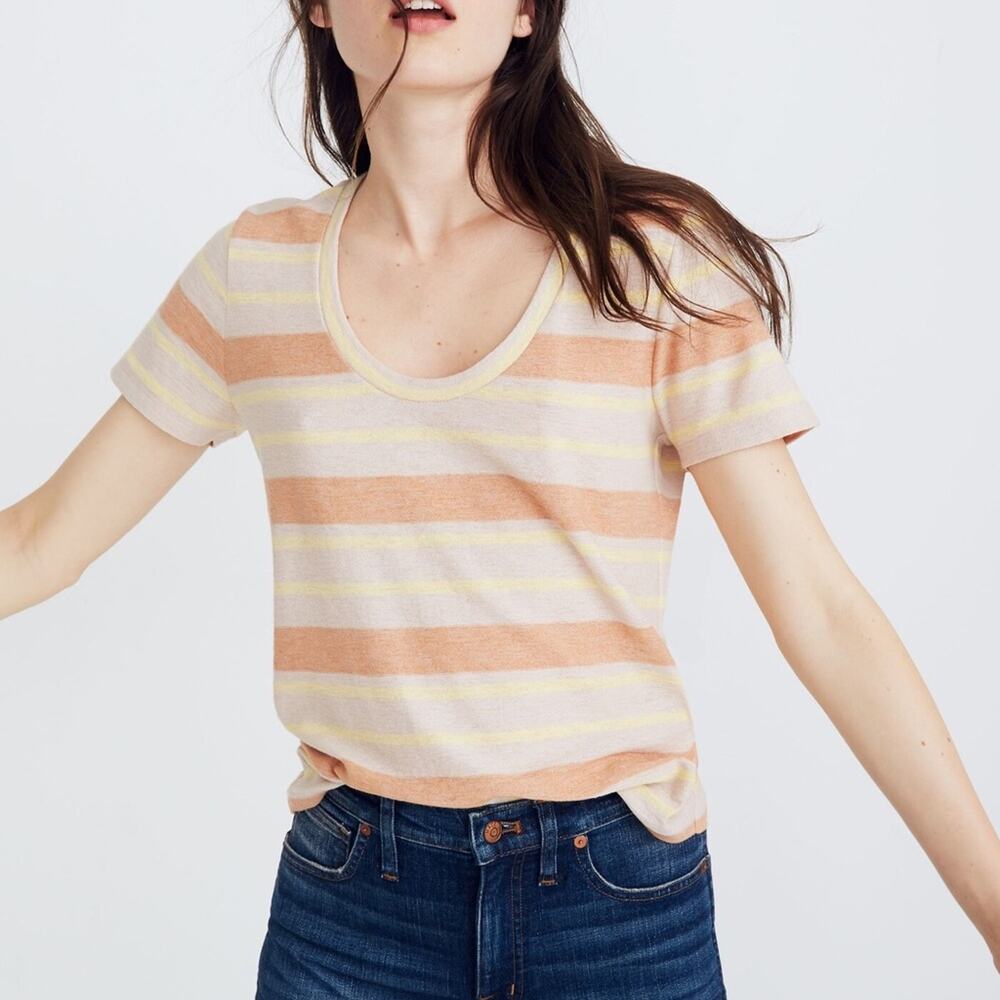 Madewell Alto Scoop Tee Montoya Stripe Cotton Blend T-shirt Size XS